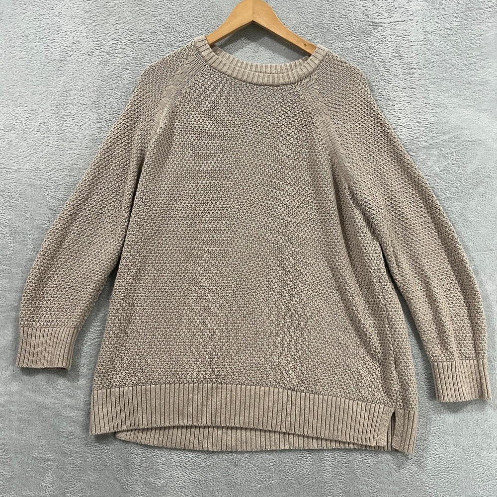 Old Navy Sweater Womens Large Tan Waffle Knit Long Sleeve Crew Neck Pullover